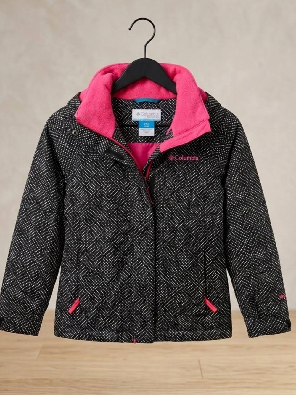 Columbia Black Jacket with Bright Pink Lining